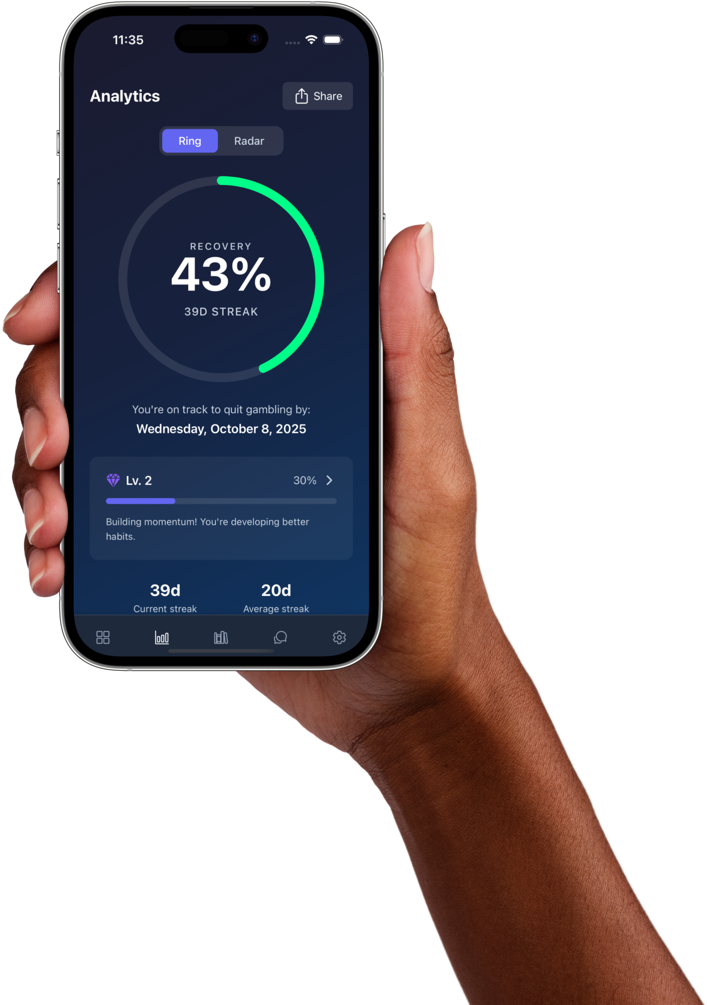 Progress Analytics - CASH OUT app screen